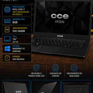 Notebook CCE Iron 787P Core i7 — 8GB RAM — SSD 240GB — Tela 14"