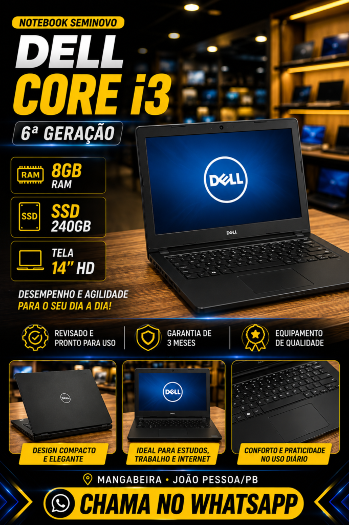 Dell Inspiron 14 5468 — Core i3 6ª Geração — 8GB RAM — SSD 240GB — Tela 14"