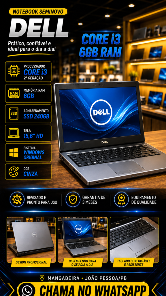 Dell Vostro 3550 — Core i3 2ª Geração — 6GB RAM — SSD 240GB — Tela 15,6"