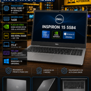 Dell Inspiron 15 5584 — Core i7 8ª Geração — 16GB RAM — SSD NVMe 256GB + HD 1TB — GeForce MX130