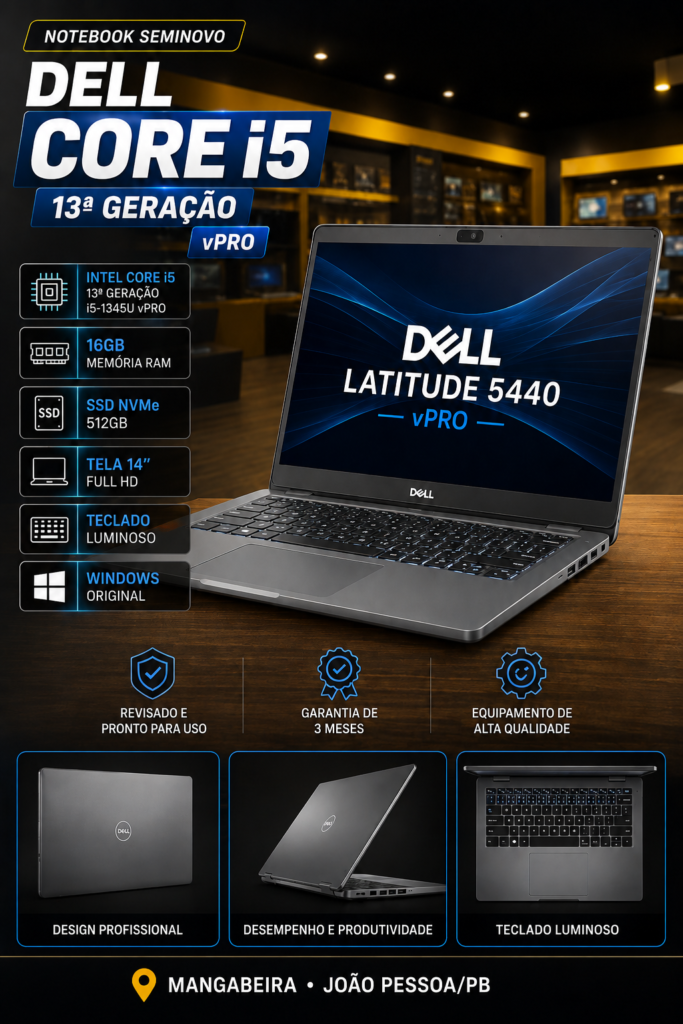 Dell Latitude 5440 Core i5 13ª Geração — 16GB RAM — NVMe 512GB — 14" Full HD