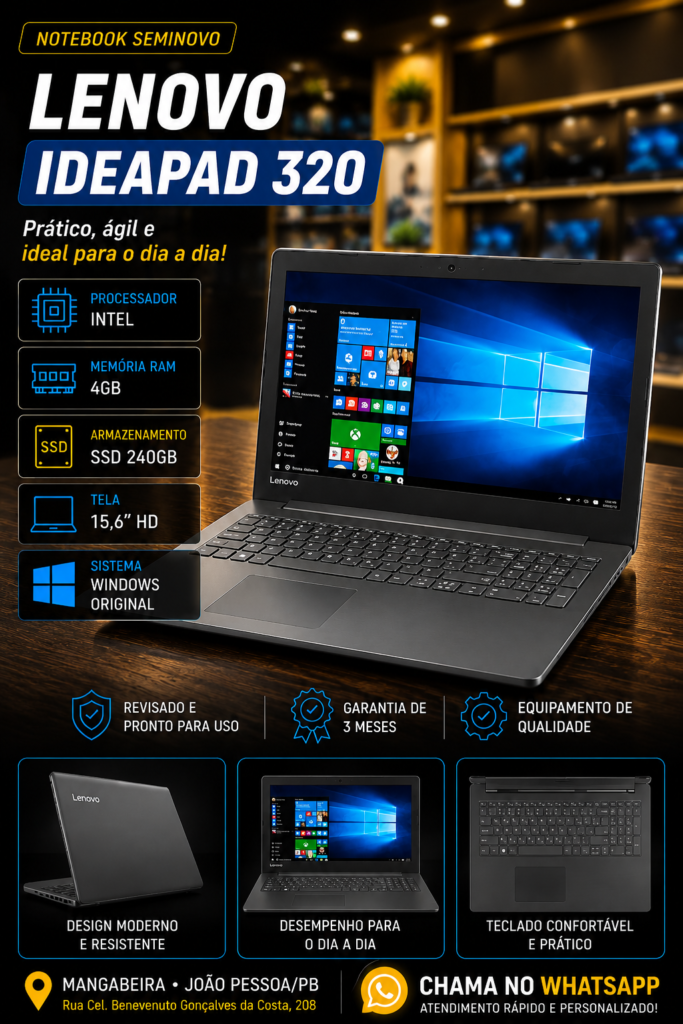Lenovo IdeaPad 320-15IAP — 4GB RAM — SSD 240GB — Tela 15,6"