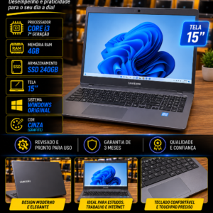 Samsung 350X — Core i3 7ª Geração — 4GB RAM — SSD 240GB — Tela 15,6"