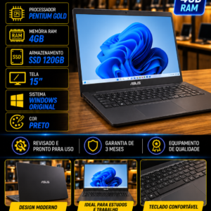ASUS X1500E — PENTIUM GOLD — 4GB RAM — SSD 120GB — TELA 15"