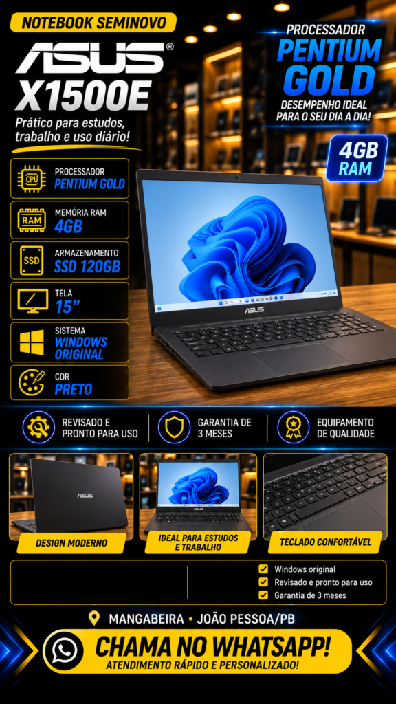 ASUS X1500E PENTIUM 4G GB SSD NVMe 15 pol