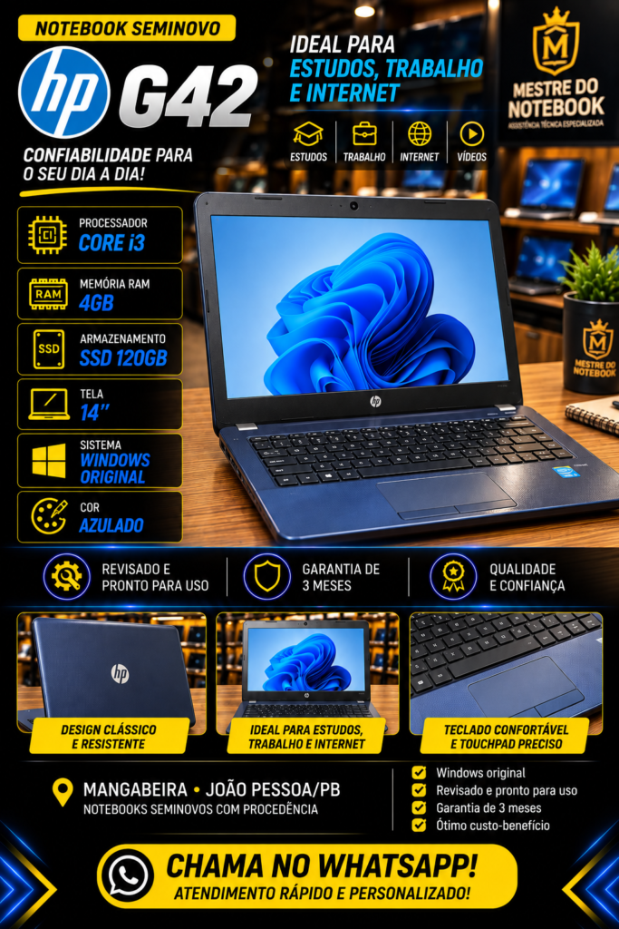 HP G42 — Core i3 — 4GB RAM — SSD 120GB — Tela 14" — Bateria Nova