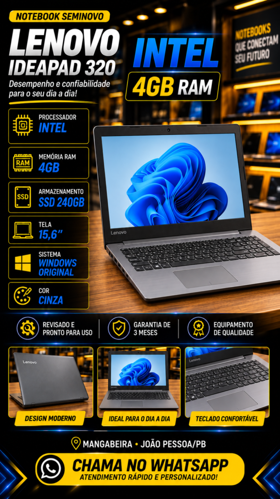 Lenovo IdeaPad 320 — 4GB RAM — SSD 240GB — Tela 15,6"