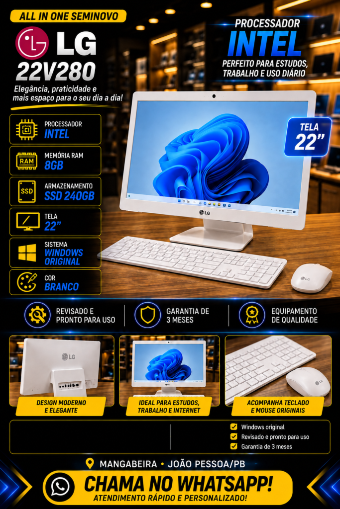 LG All in One 22V280 — 8GB RAM — SSD 240GB — Tela 22"