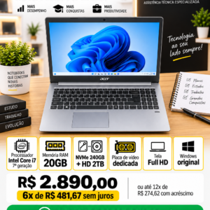 ACER (A515-51G-70PU I7 20 GB SSD NVMe 240 GB + HDD 2TB GB 15 pol