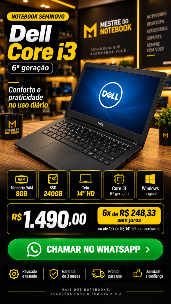 DELL 14 5468 I3 8 GB SSD SATA 240 GB 14 pol
