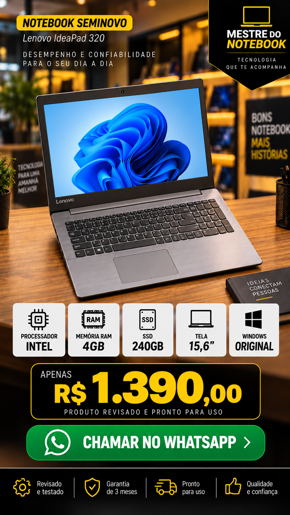 LENOVO IDEAPAD 320 — 4GB RAM — SSD 240GB — TELA 15,6″
