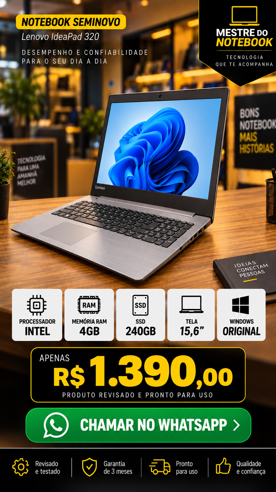 LENOVO IDEAPAD 320 — 4GB RAM — SSD 240GB — TELA 15,6″