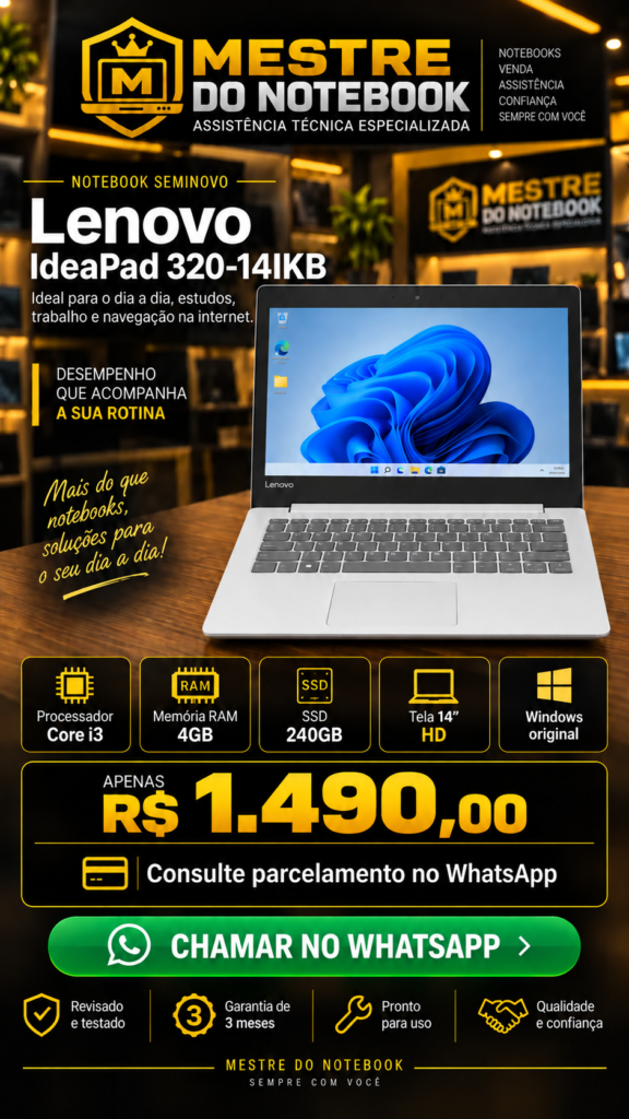 LENOVO IDEAPAD 320-14IKB I3 4 GB SSD SATA 240 GB 14 pol